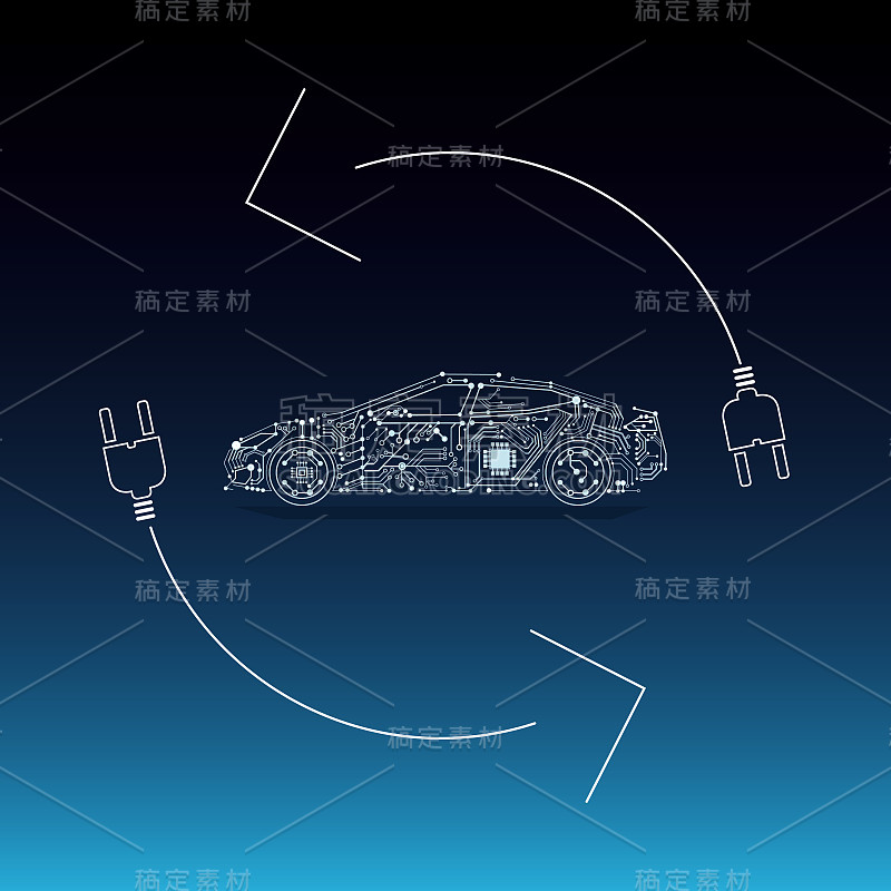 电动汽车-电池回收图标在蓝绿色的背景