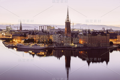 斯德哥尔摩，瑞典的美丽的夜晚全景