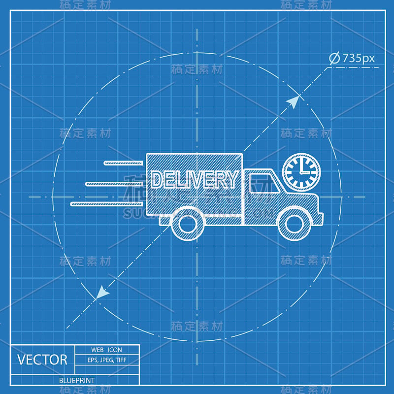 带有时钟图标的货车。Blueprint样式