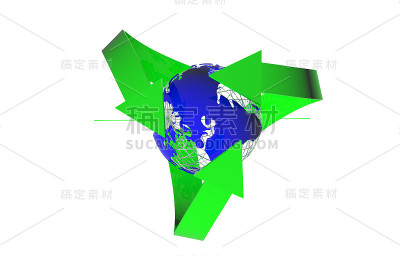 回收箭头，蓝色的地球在白色的背景
