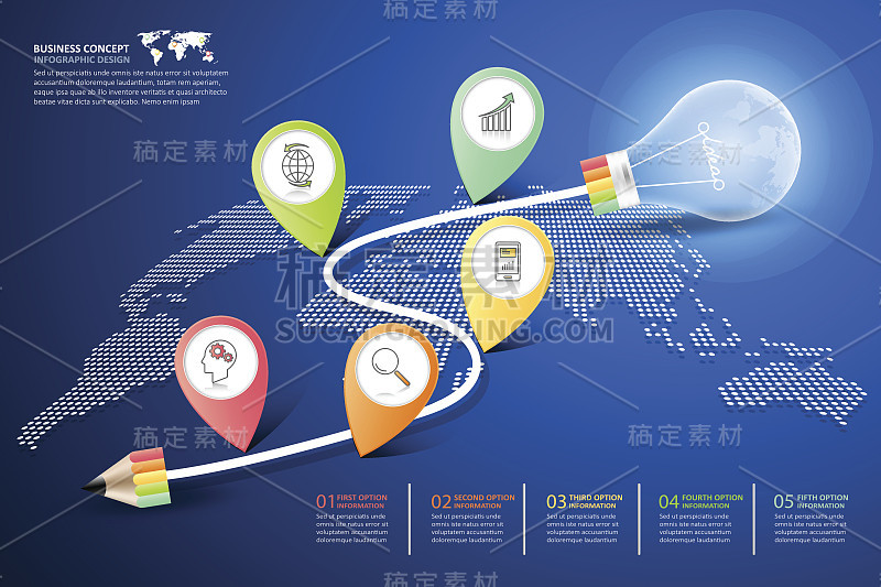 摘要3d灯泡信息图5个选项，商业概念信息图