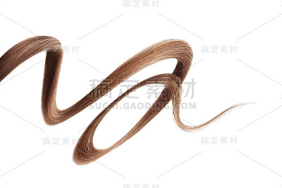 白色背景上的棕色毛发，孤立。薄卷线
