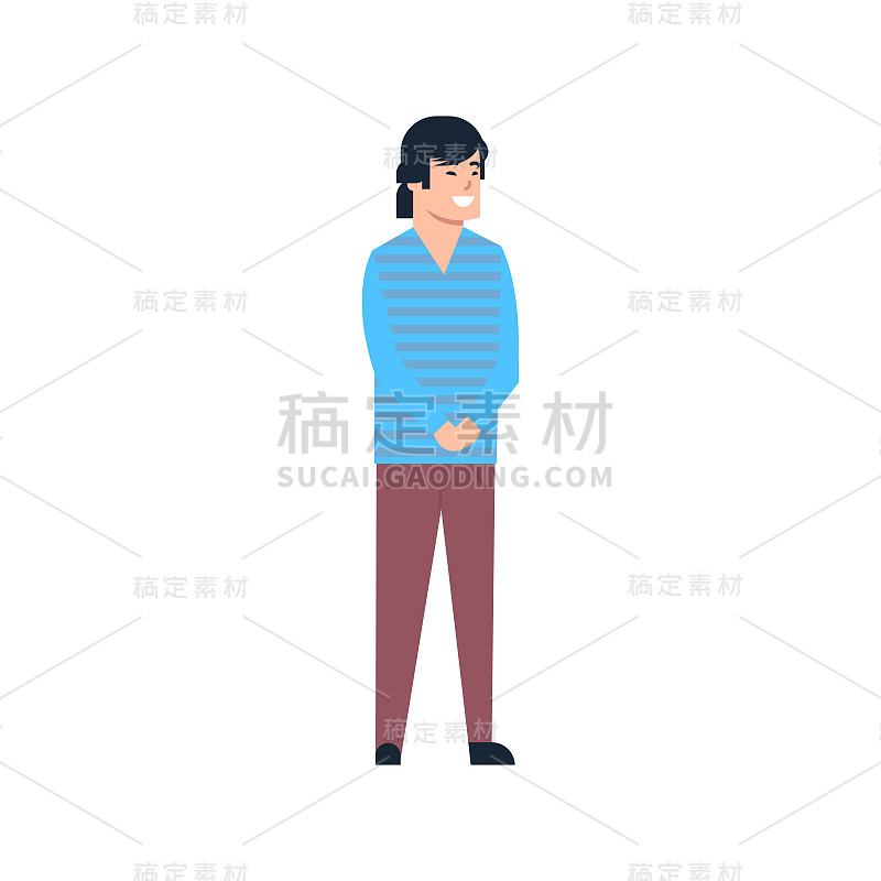 年轻的亚洲男子华人或日本男性穿休闲服全身孤立