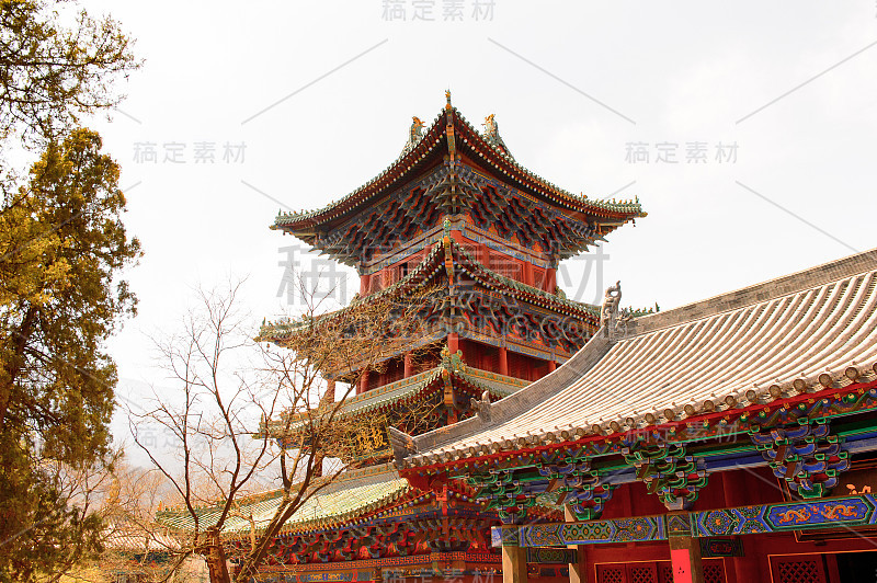 在正宗少林寺(少林寺)的宝塔，一个禅宗佛教寺庙。联合国教科文组织世界遗产