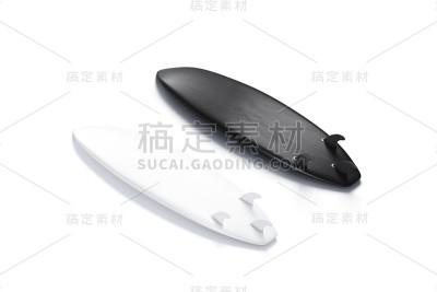 空白的黑色和白色木材冲浪板鳍模型，孤立