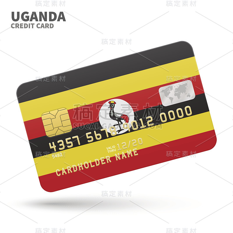 Credit card with Uganda flag background for bank, 