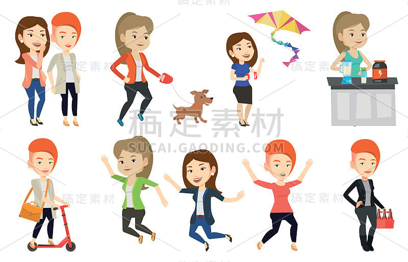 Vector set of people during leisure activity