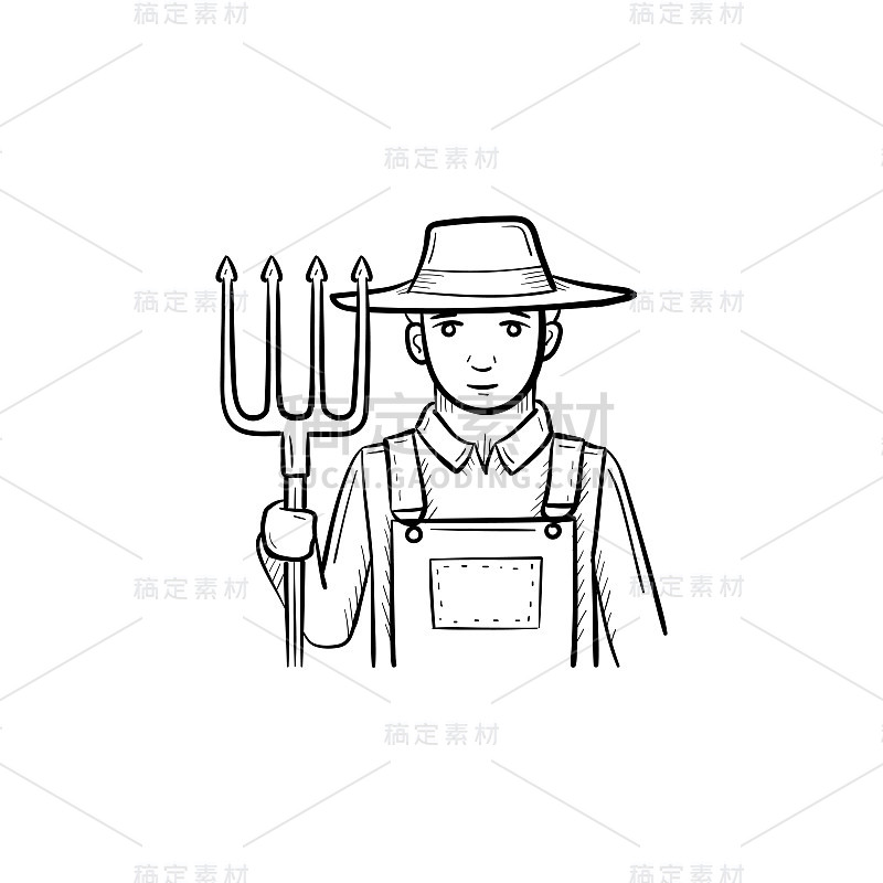 Farmer with pitchfork hand drawn sketch icon