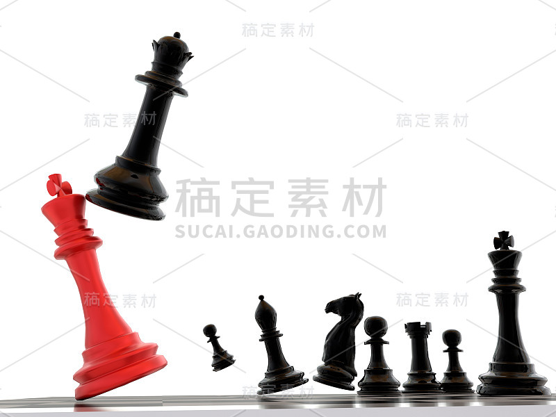 赢得最后一步皇后和国王国际象棋战斗孤立的背景- 3d渲染