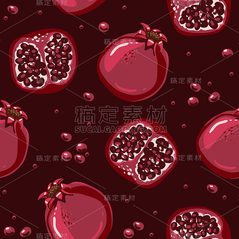 Pomegranate hand drawn seamless pattern background