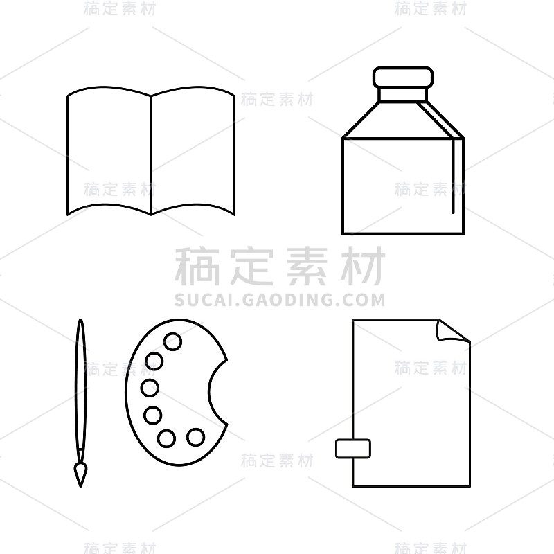 办公室简单线性轮廓矢量图标设置。