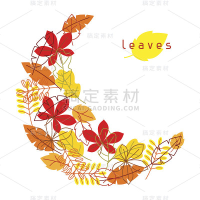 卡片与风格化的秋天树叶。简单的落叶