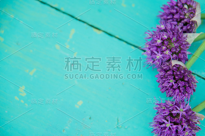 葱花束在时尚的金属装饰花瓶。景深浅