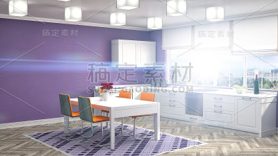 厨房内部。三维演示