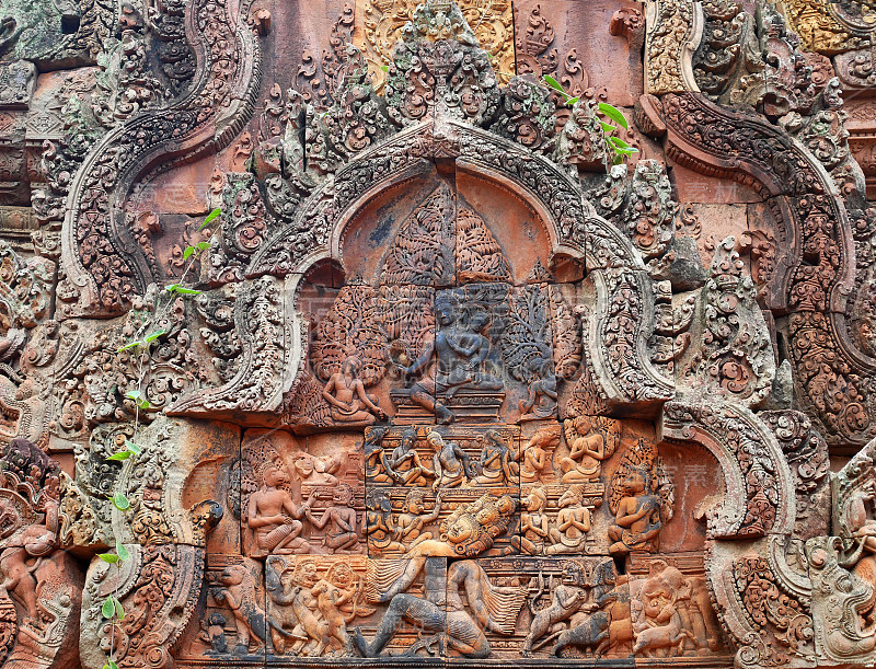 Banteay Srei吴哥寺的雕刻细节