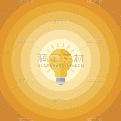 抽象的橙色背景与圆形和灯泡。