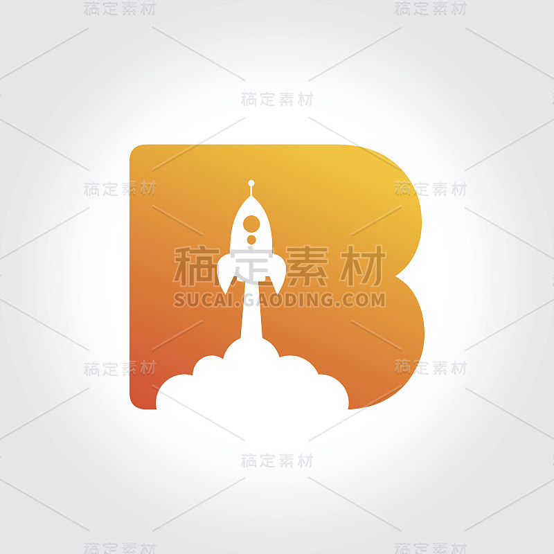 创意字母B符号与火箭插图