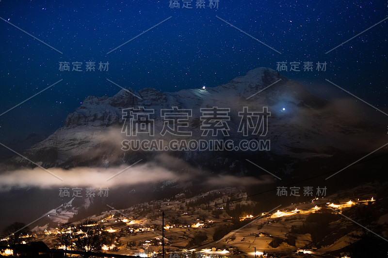 夜景，艾格北脸，阿尔卑斯山，瑞士