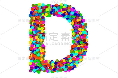 字母D来自五彩纸屑。3D渲染孤立的白色背景
