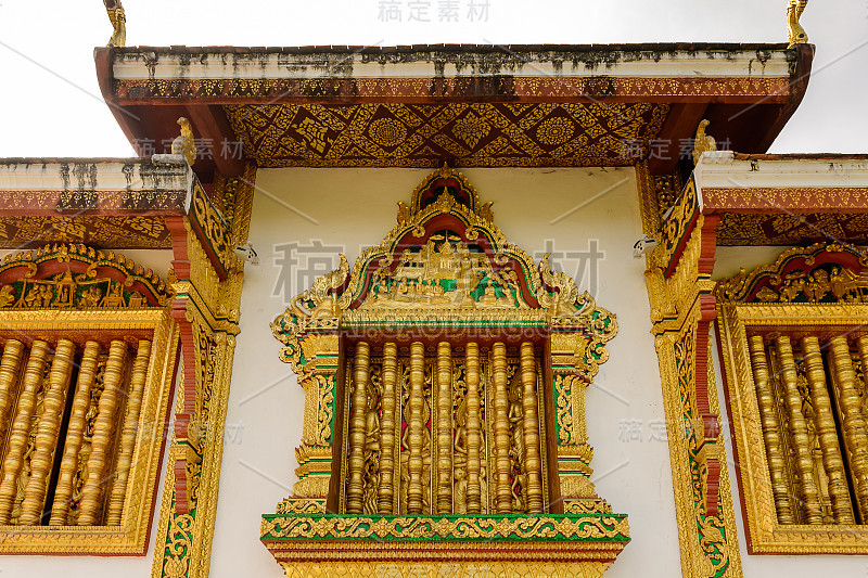 老挝琅勃拉邦国家博物馆的Haw Pha Bang佛寺的近景。