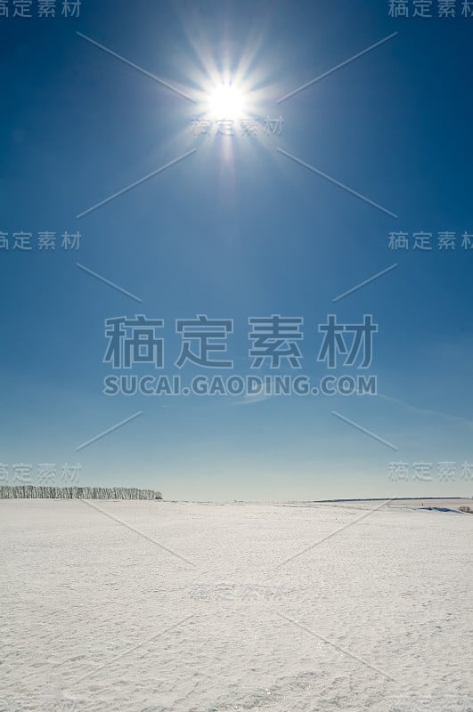 白雪覆盖的田野和蓝色的天空