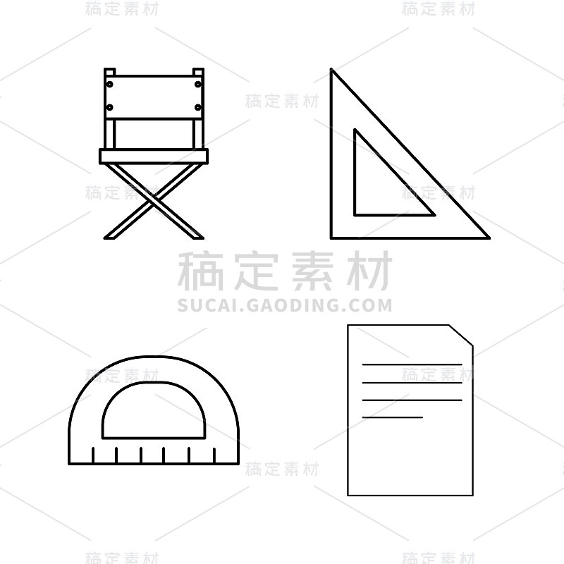 办公室简单线性轮廓矢量图标设置。