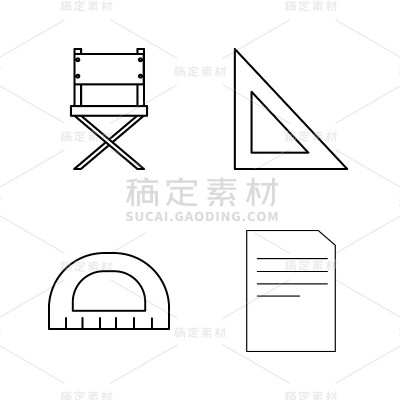 办公室简单线性轮廓矢量图标设置。