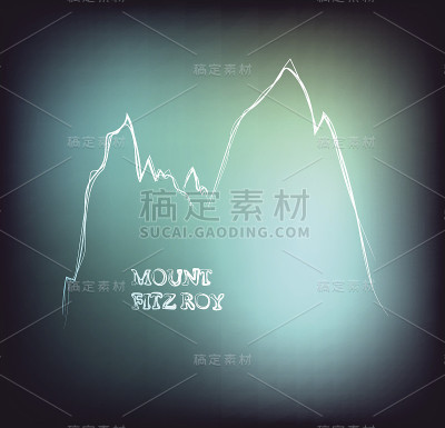 美丽的手绘轮廓菲茨罗伊山在巴塔哥尼亚
