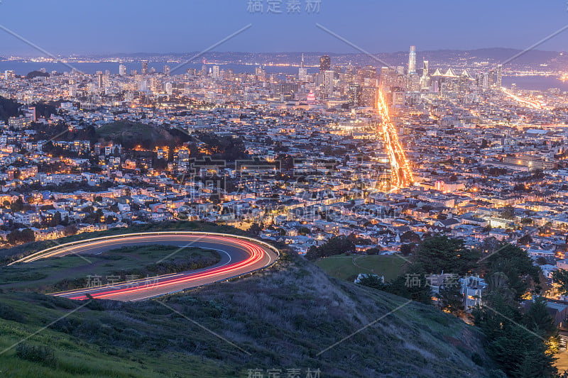 旧金山全景夜景。