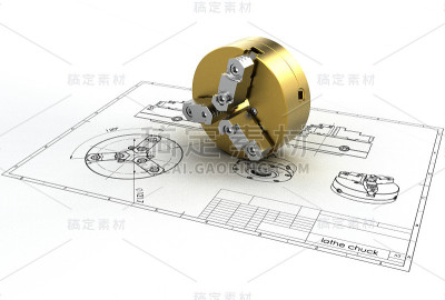 三维渲染的车床夹头