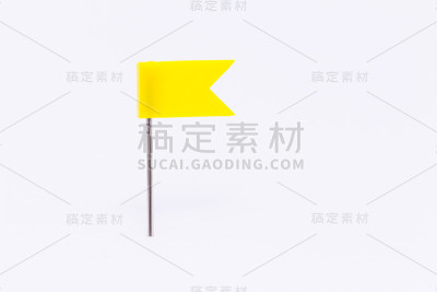 黄色旗针孤立白色背景