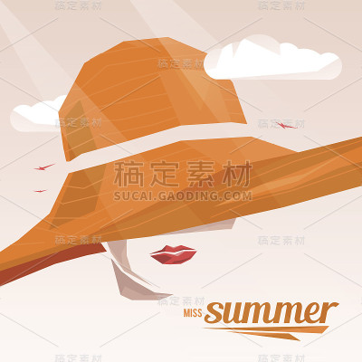 美丽的肖像女人戴着优雅的宽边帽子。