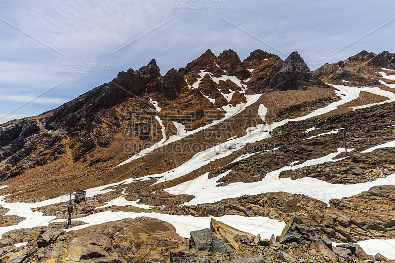 夏日，新西兰汤加里罗国家公园Ruapehu山上的Whakapapa滑雪场