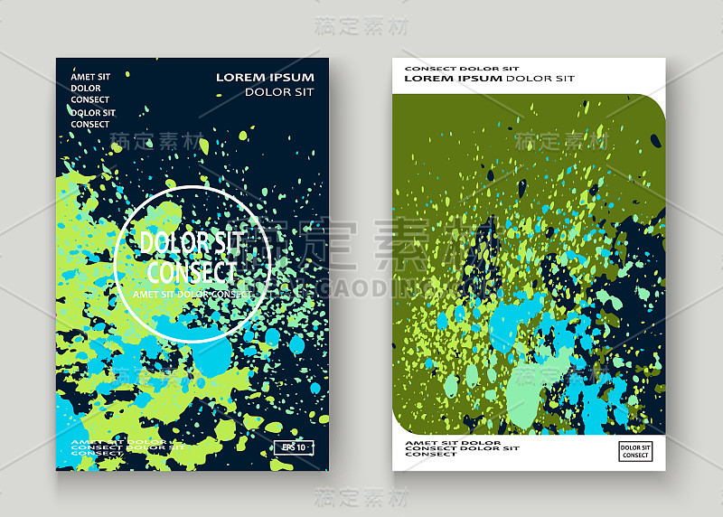 霓虹青绿绿色爆炸涂料飞溅艺术封面设计。装饰尘埃飞溅渐变纹理背景。时尚创意矢量模板封面报告目录小册子传