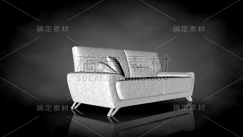黑色背景上的白色椅子的3d渲染