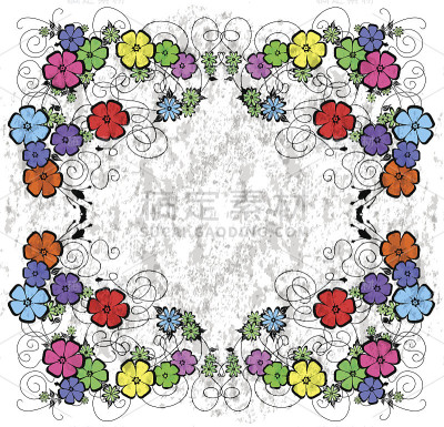 Abstract floral frame on grunge background