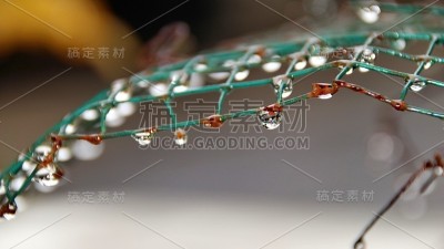 雨后铁丝上的水滴