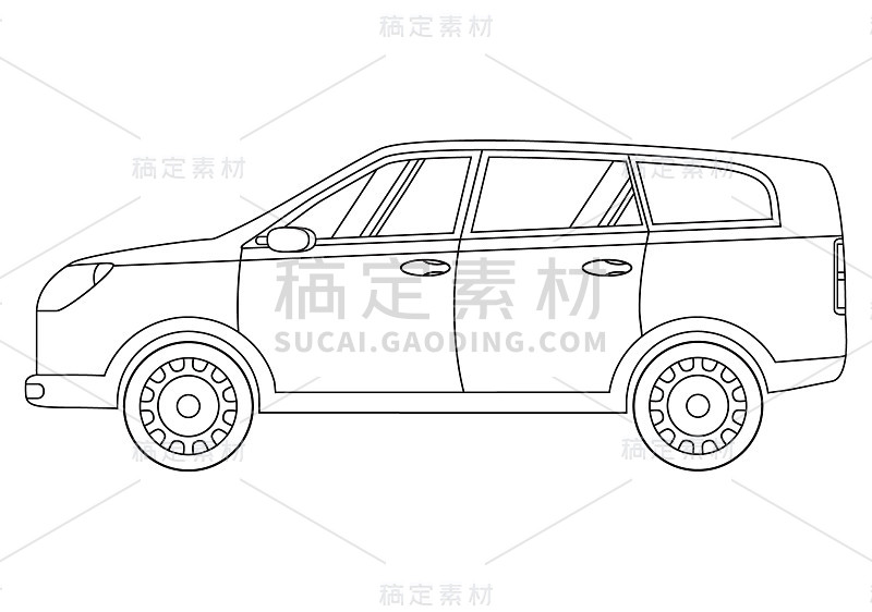 所有家庭的城市交叉。掀背车。车辆线性艺术平面风格矢量。