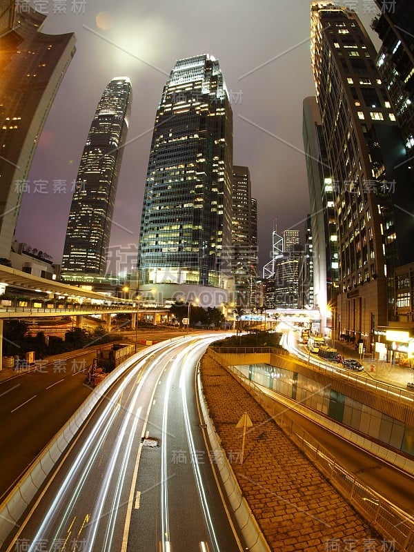 香港中环的灯光轨迹