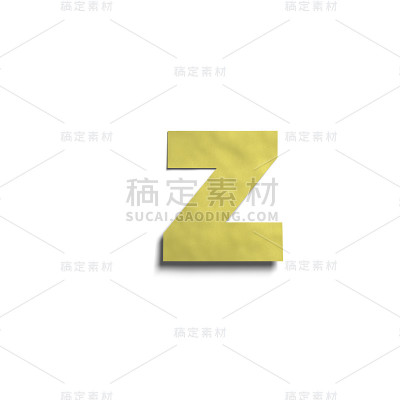 3D现实黄色纸注意到小写字母z与柔和的阴影孤立在白色背景