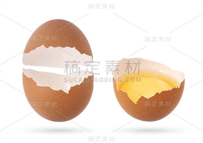 蛋壳和破碎的空蛋孤立在白色背景上。
