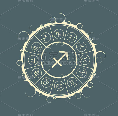 占星符号在圆圈里。弓箭手签