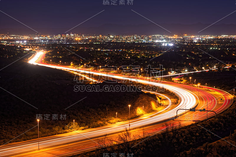 凤凰城，亚利桑那州夜景(夜间版)