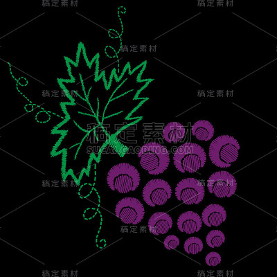 葡萄藤用叶子图案和葡萄图案绣针仿图案
