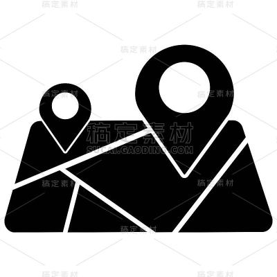 位置和地理定位和地图，导航图标在黑色孤立的白色背景。向量eps 10