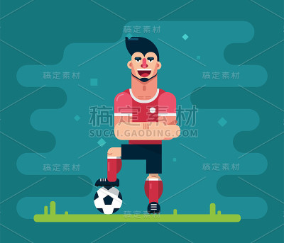 彩色足球球员与球在时尚的扁风格