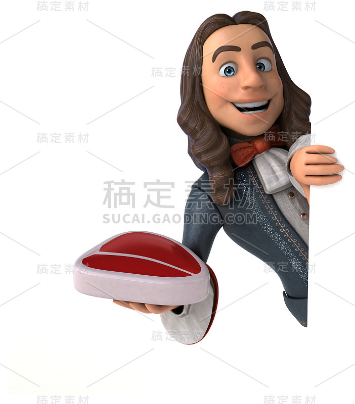 3D插图的卡通人在历史巴洛克服装