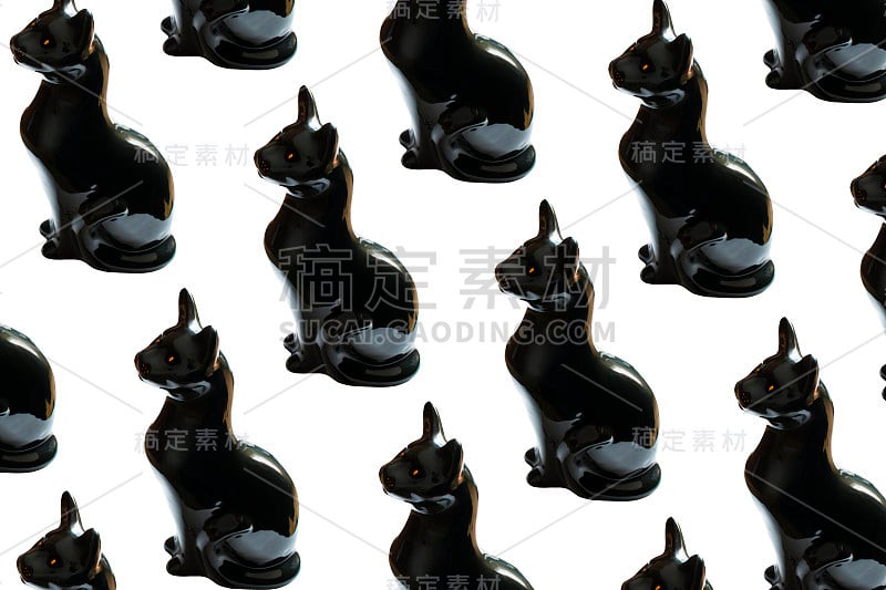 猫的形象。图案，孤立的黑猫在白色的背景