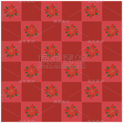 一品红花在红色和栗色棋盘