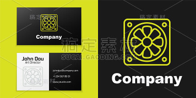 图标类型线计算机冷却器图标孤立在黑色背景。PC硬件的球迷。标志设计模板元素。向量